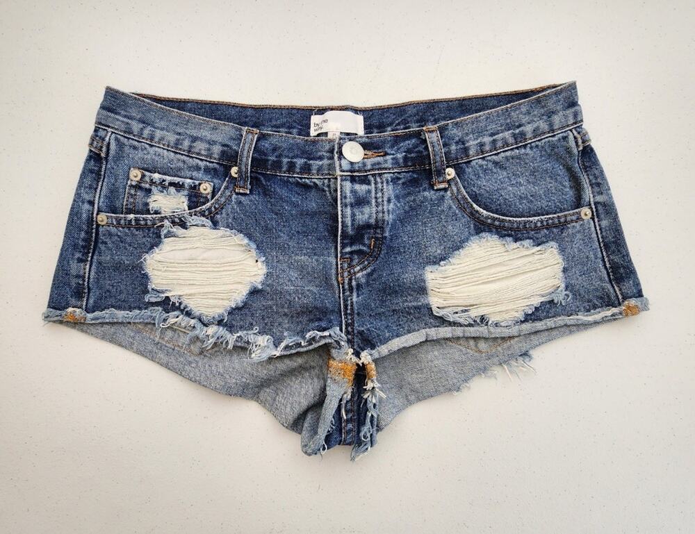 Revolve By The Way Jean Shorts 27 Blue Distress Button Fly Frayed Festival